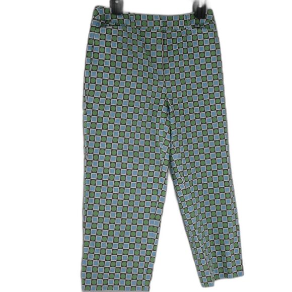 NWT Talbots Size 6 Stretch Pants Geometric Print Green Blue Squares - Picture 1 of 15